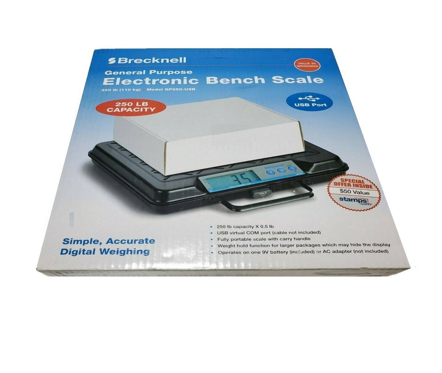 Brecknell Portable Digital All Purpose Bench Scale 250lb Capacity GP250-USB NEW