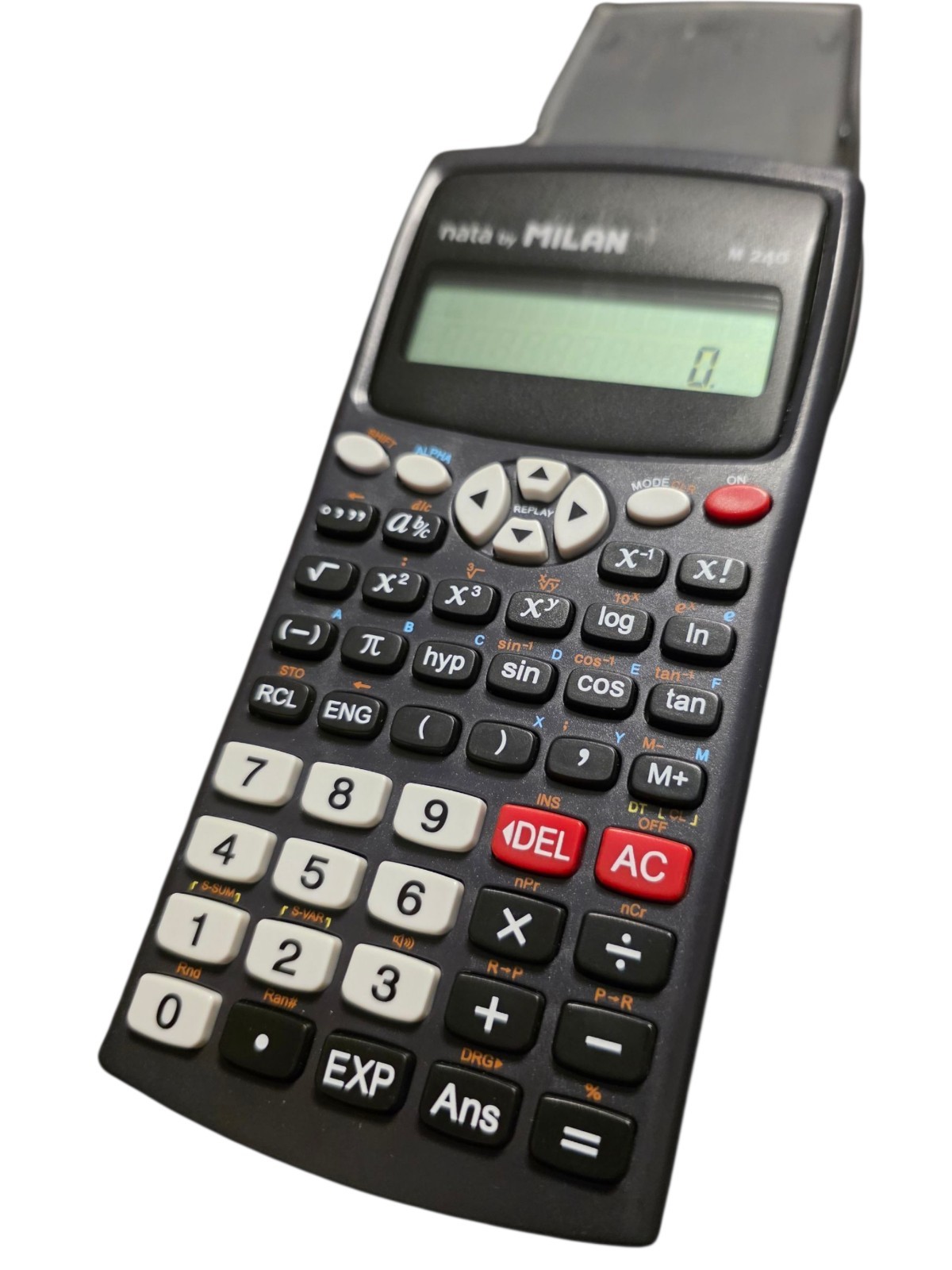 Nata By MILAN Scientifica M240 Black Calculator 2 Lines 1918 Spain W/ Grey Cover