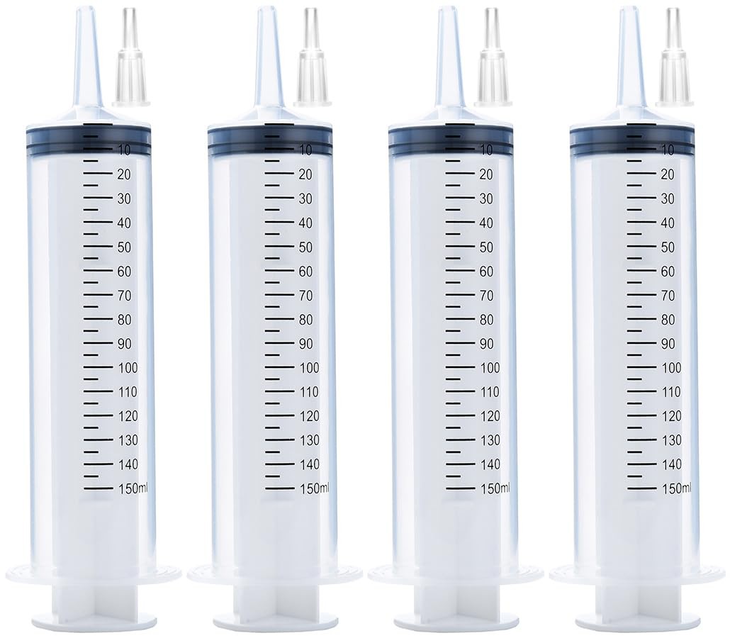 4 Pack 150ml Syringe with Tip Adapter, Large Plastic Garden Industrial…