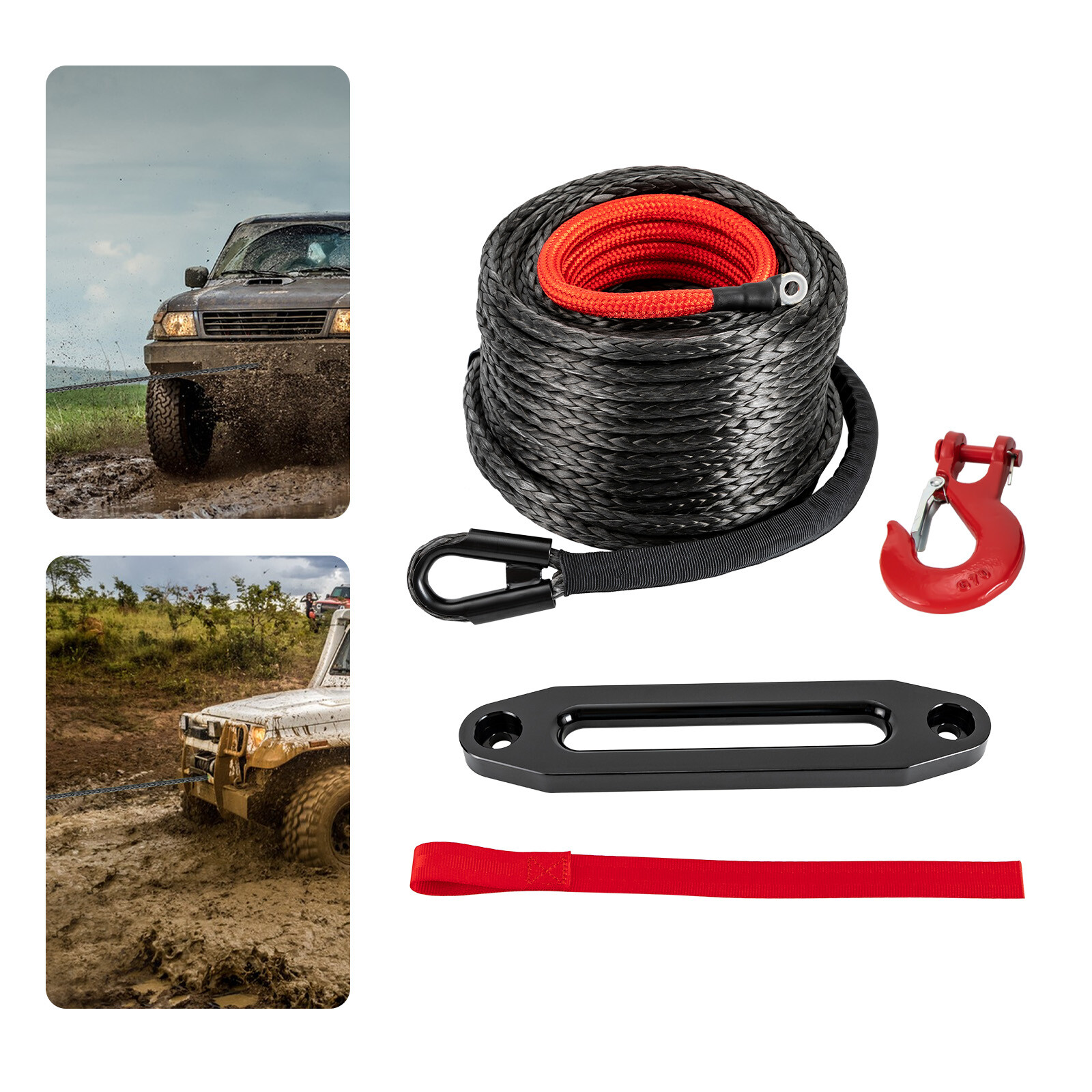 3/8″x100ft Synthetic Winch Rope 23809lbs Recovery Cable Winch Line for Truck SUV