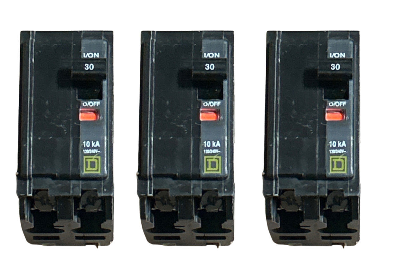 3 pack Square D 15A Single Pole Circuit Breaker Plug-On Type 120V Panel Breakers