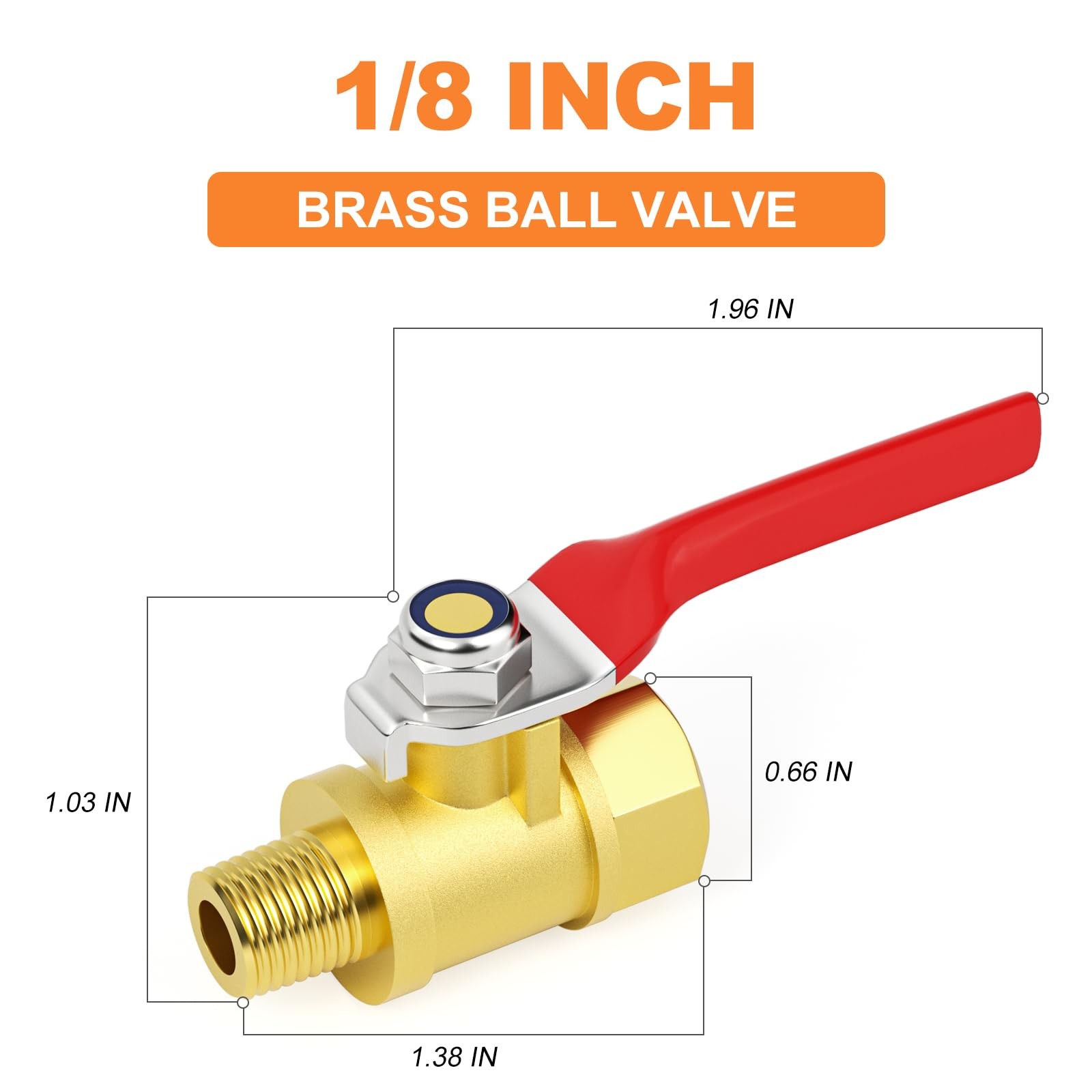 5PCS 1/8 Inch Brass Mini Ball Valve, Shut Off Valve, 1/8 Inch Male x Female NPT