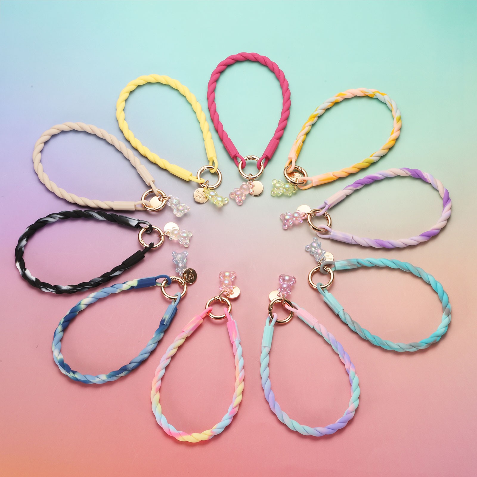 33cm(13″) Phone Wrist Strap with Clasp and Bear (Pink Blue Gradient)