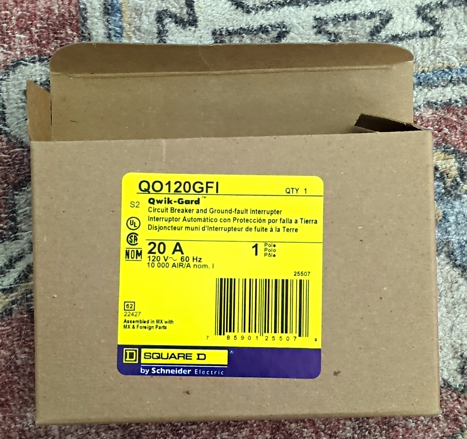 Square D QO120GFI 20A 120V 1-Pole GFCI Ground Fault Circuit Breaker