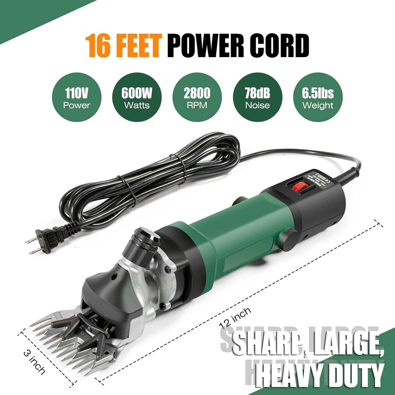 Sheep Shears, 600W Professional Heavy Duty Sheep Clippers, 6 Speeds