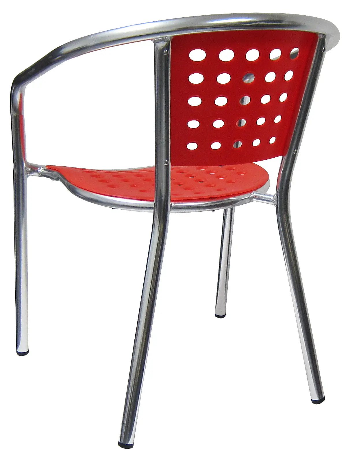 H&D Commercial Seating Stackable Aluminum Patio Chair w/ Red Polyproylene Seat