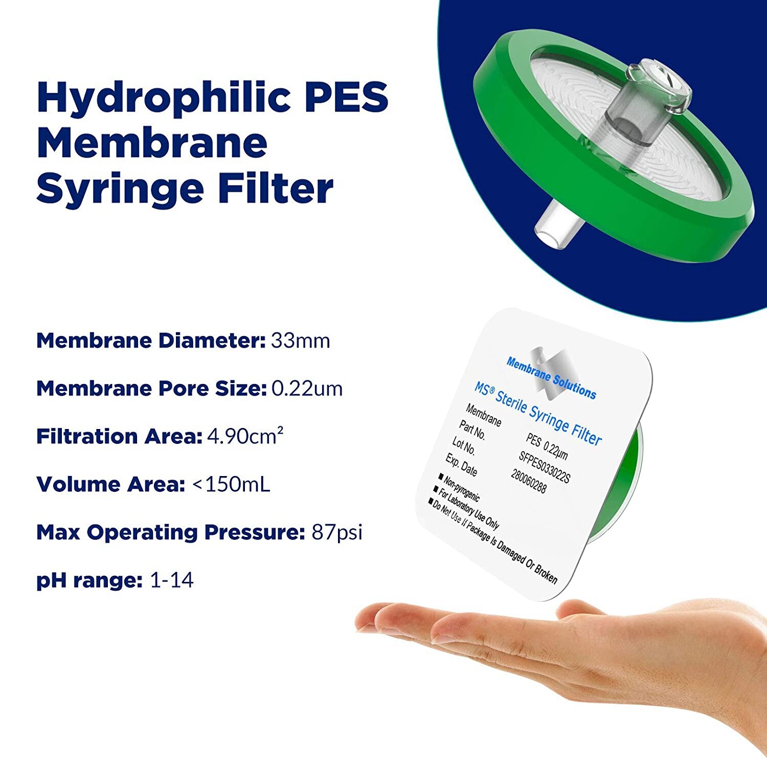 300pcs PES Syringe Filter 13mm /25mm/33mm Membrane Non-Sterile/Sterile 0.22um PP