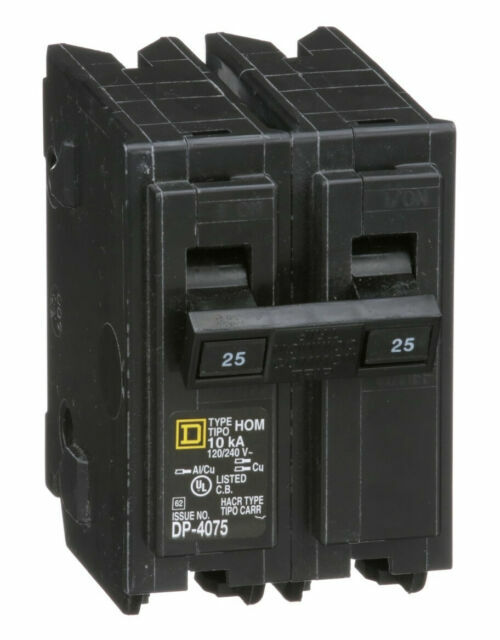 Square D HomeLine 2-Pole Plug-In Mount Indoor Circuit Breaker 120/240V 25A