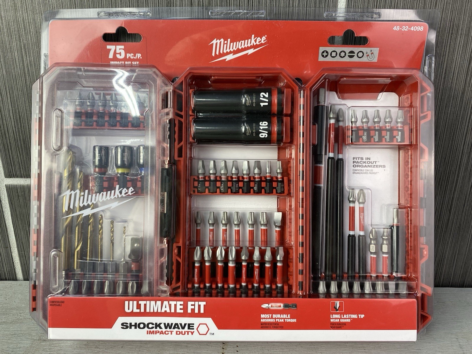 New Milwaukee SHOCKWAVE 75 Pc Impact Duty Drill Drive Bit Set 48-32-4098 PACKOUT