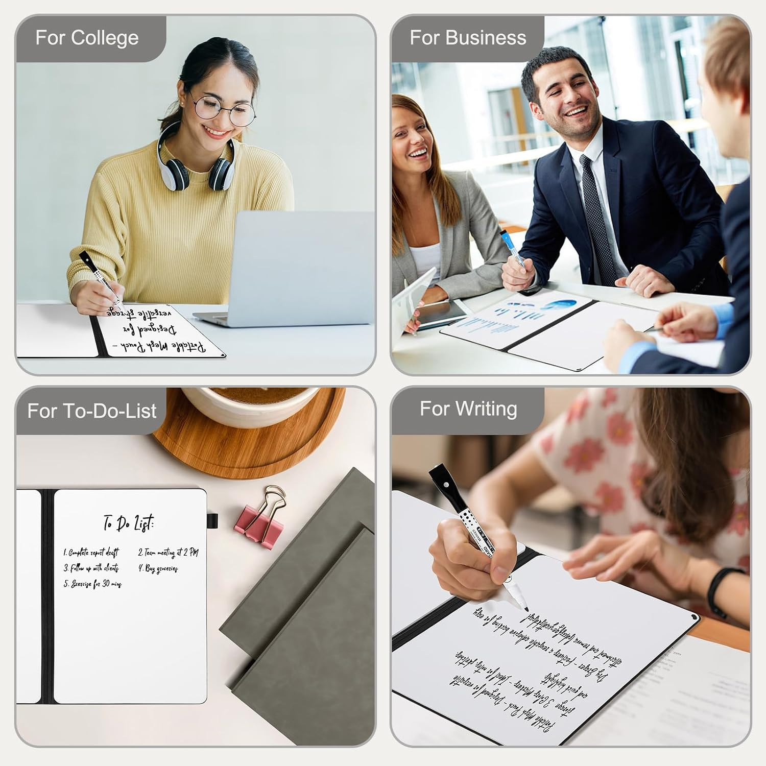 Mini Whiteboard 12 x 9 in Double Sided Folding Travel Board w/ 3 Markers