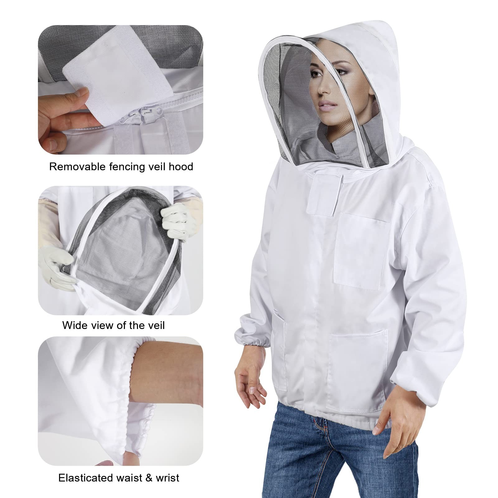 Beekeeping Jacket for Men Women,Polycotton Bee Jacket with Veil Hood,Beekeepe…