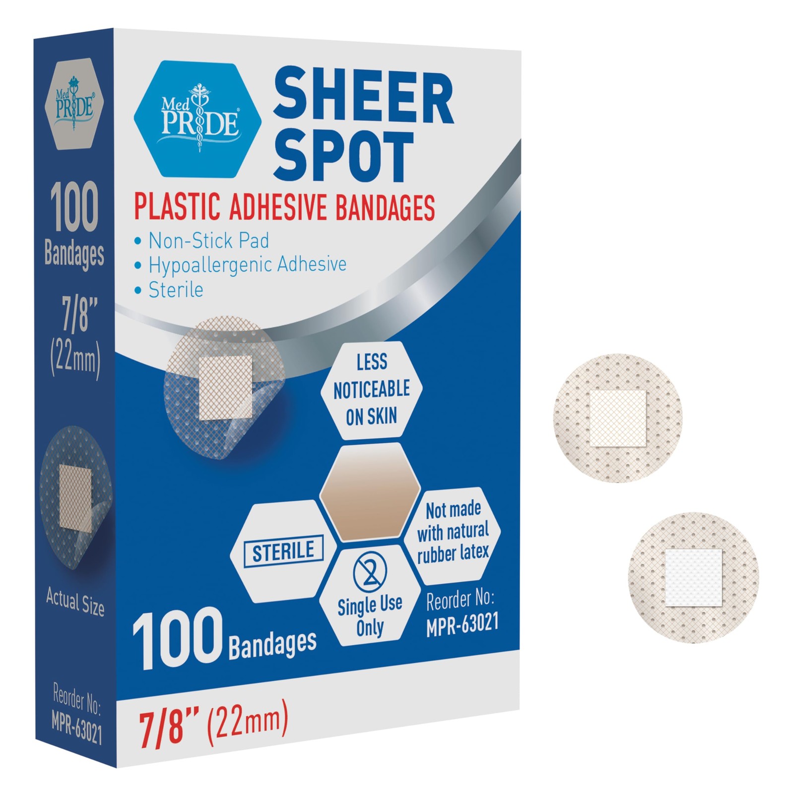 MED PRIDE 100-Pack 7/8in Sterile Small Round Clear Bandages for 0.87 Inch