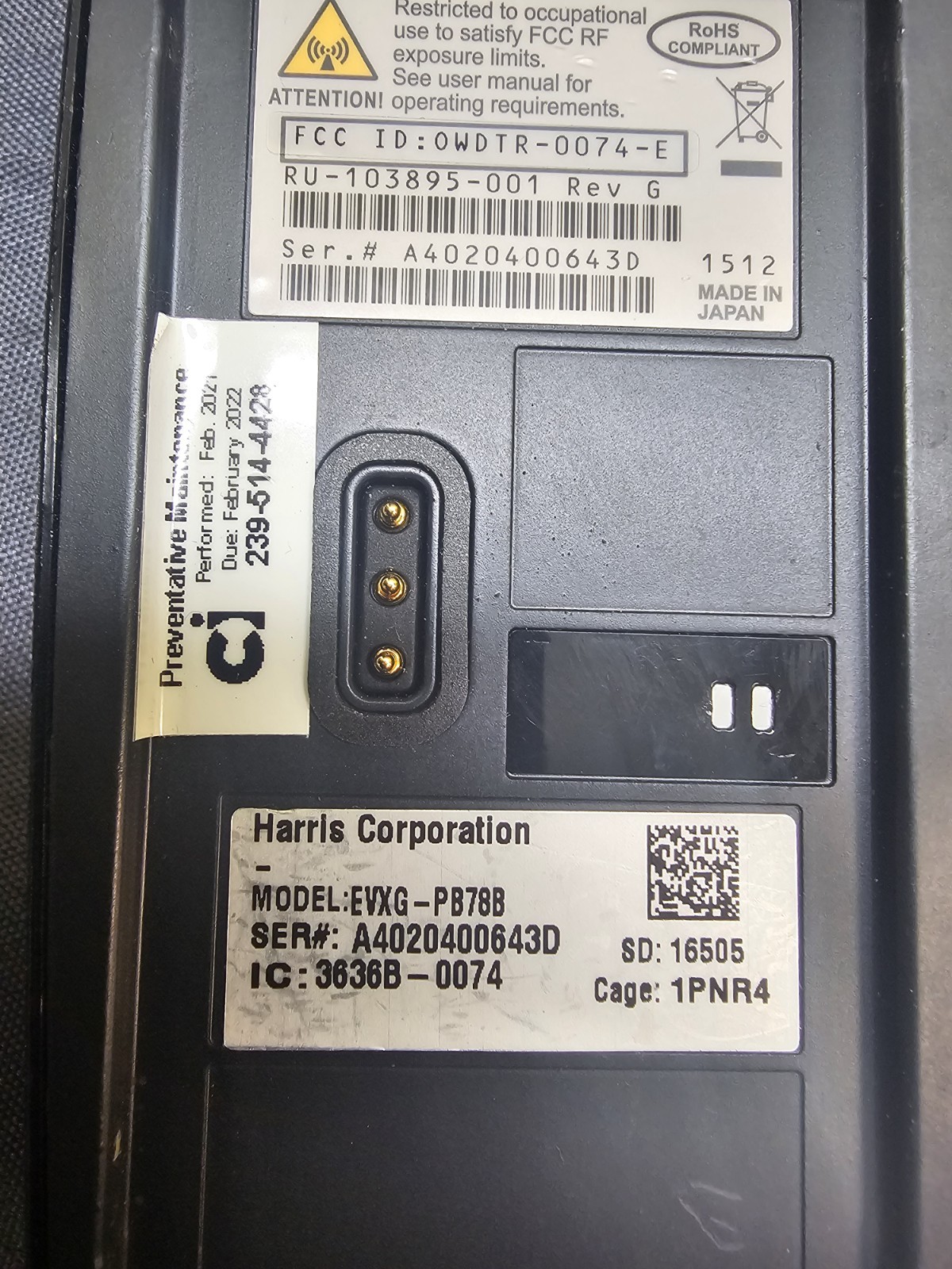 Harris XG-75 EVXG-PB78B Phase II 2 TDMA P25 Trunking 800 MHz Two Way Radio