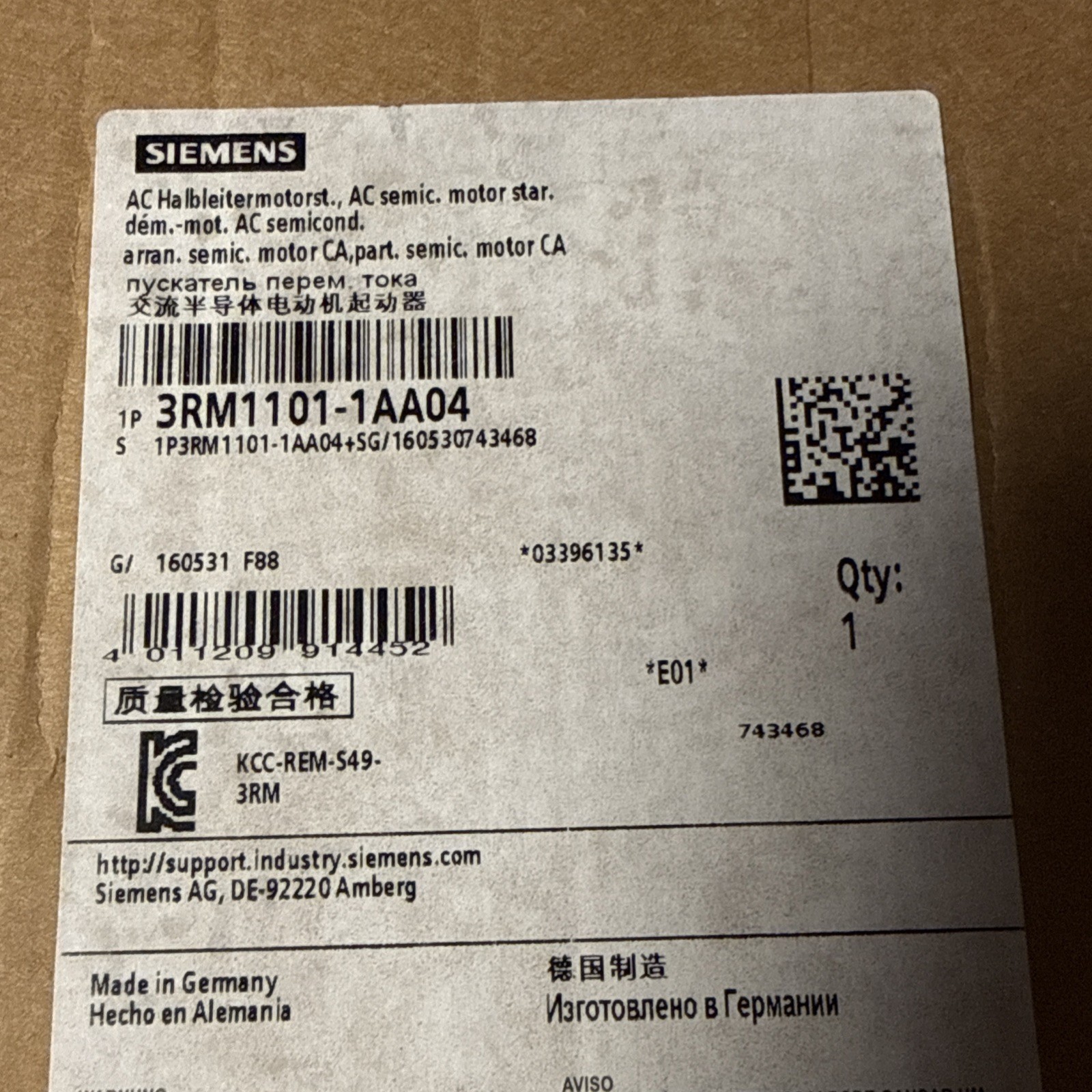 Siemens 3RM1101-1AA04 Motor Starter *New in Box*