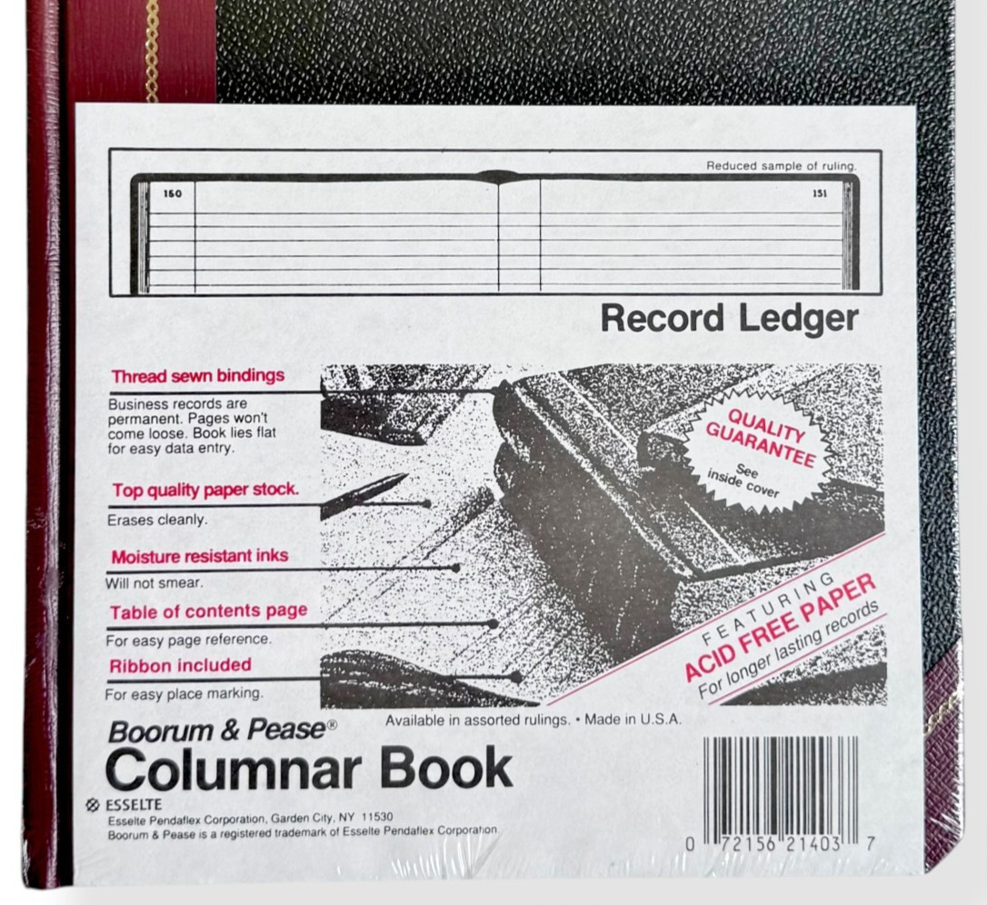 Book Record Ledger Boorum & Pease Hardcover Columnar 21-300-R Acid Free Sealed