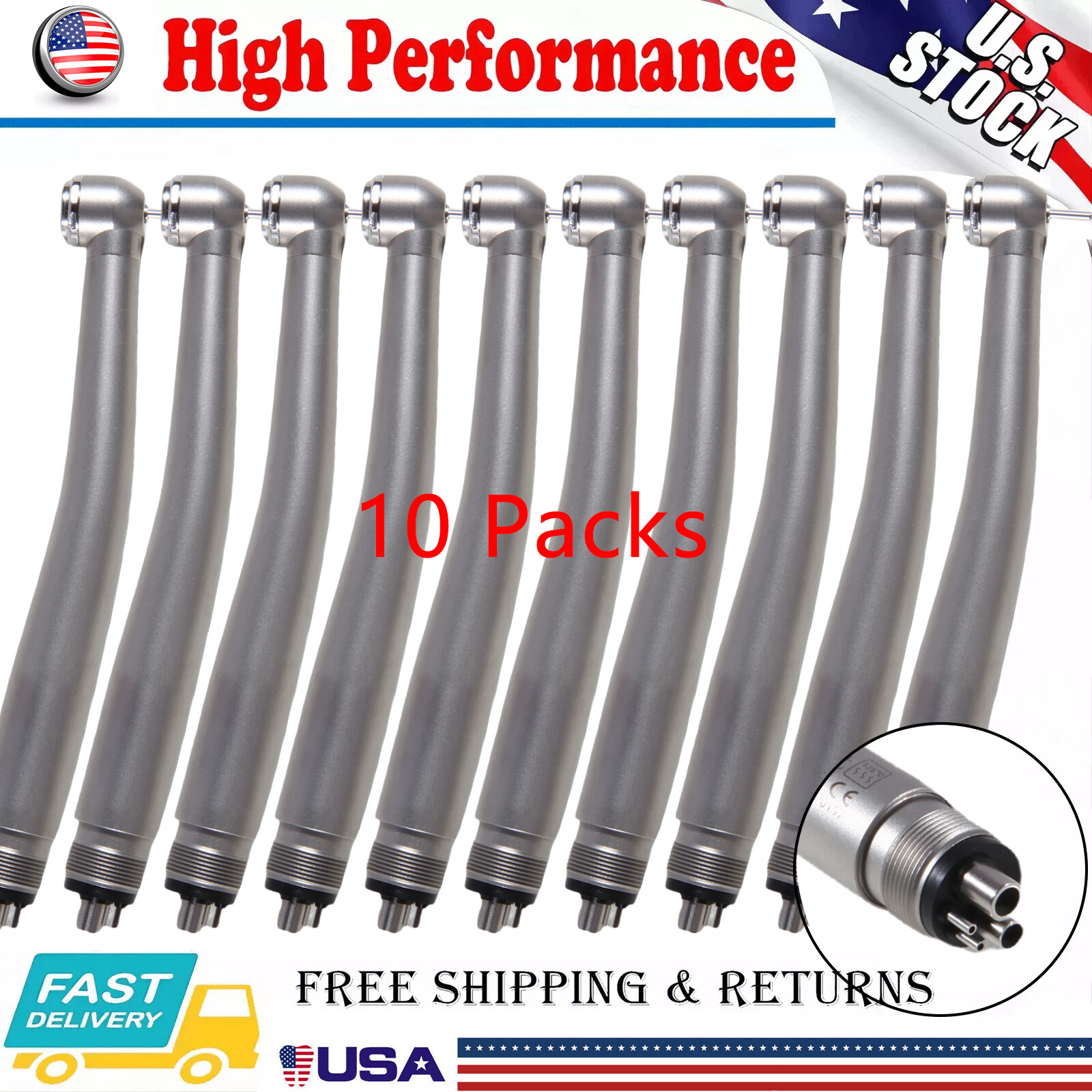 10x Dental High Speed Handpiece Push Button 4 Hole USA ADA4 Turbine M4 USA