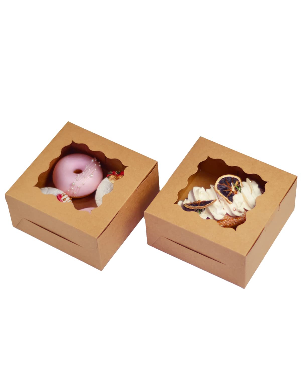 Bakepacker Brown 30-Packs Bakery Boxes with Window 6x6x3 inches Thick &