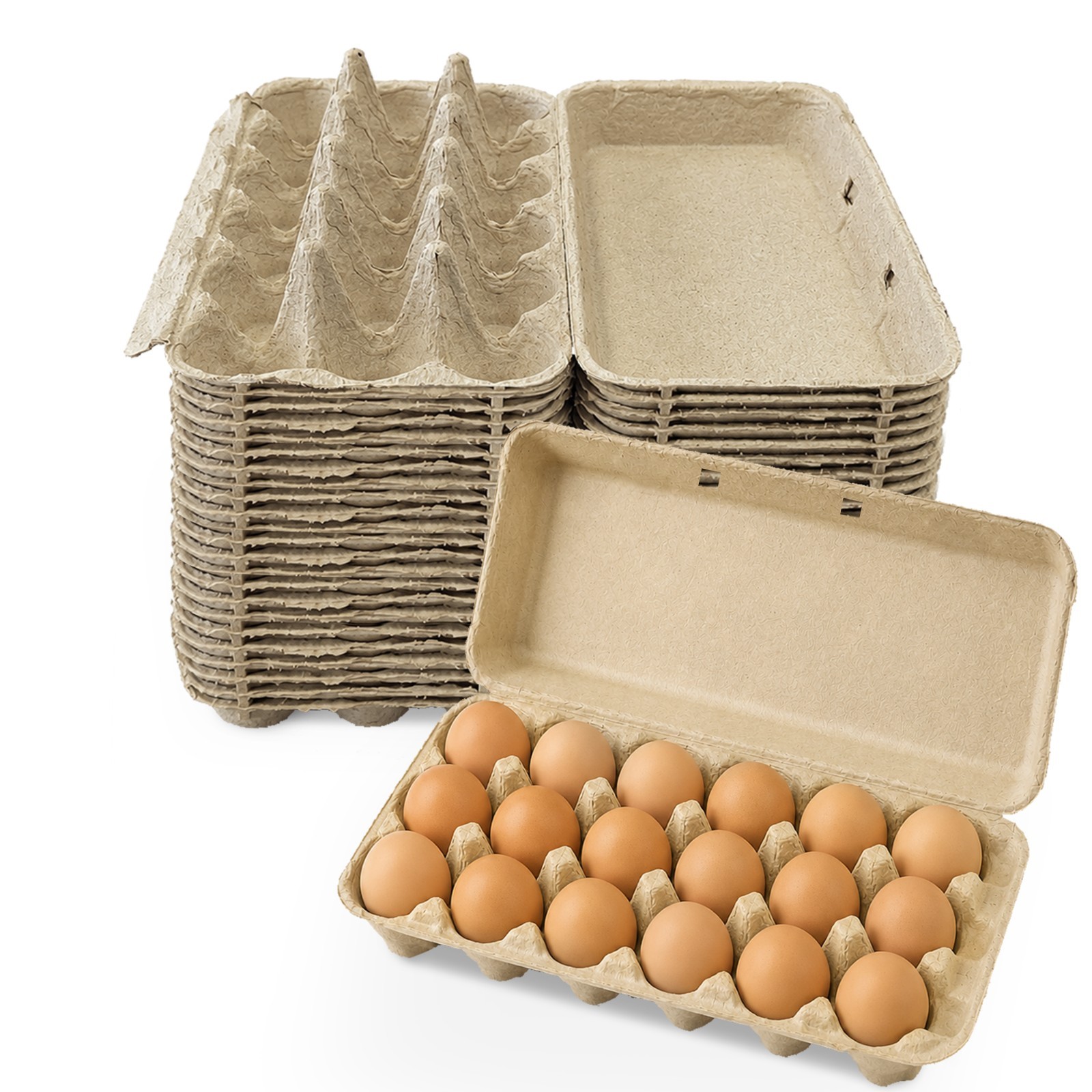 MT Products Brown Flat Top Egg Cartons 18 Count Pulp (20 Pack) – Made in USA