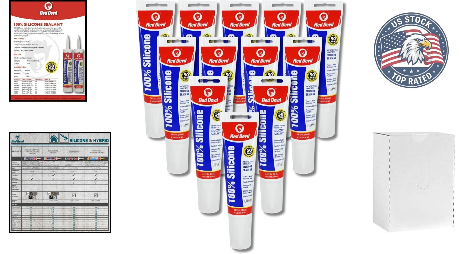 12-Pack 100% Silicone Sealant – Clear, Weather-Resistant 2.8 Oz for Home Repairs