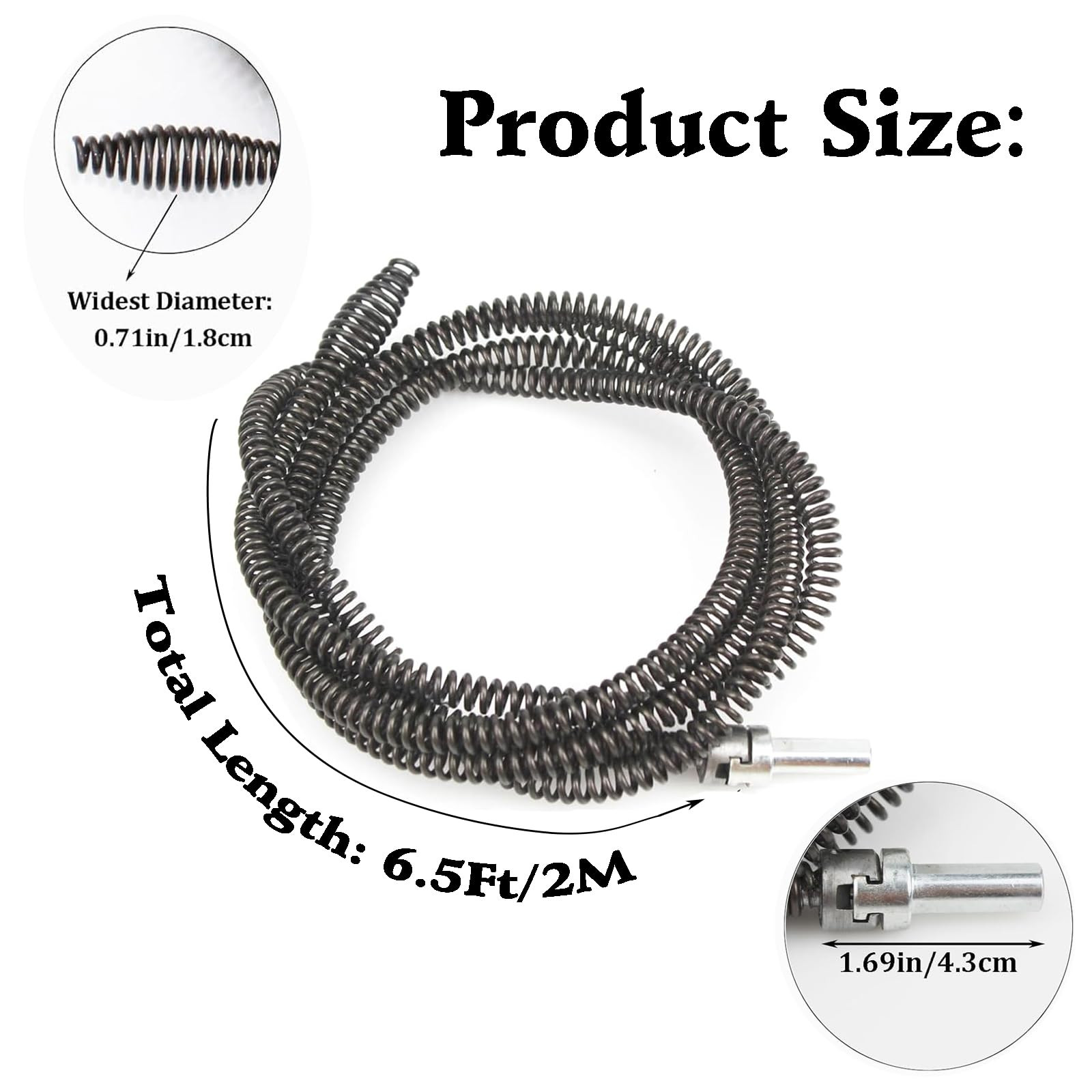Drill Snake for Plumbing 6.5Ft Drain Snake Cable with Drill Connector Flexible A