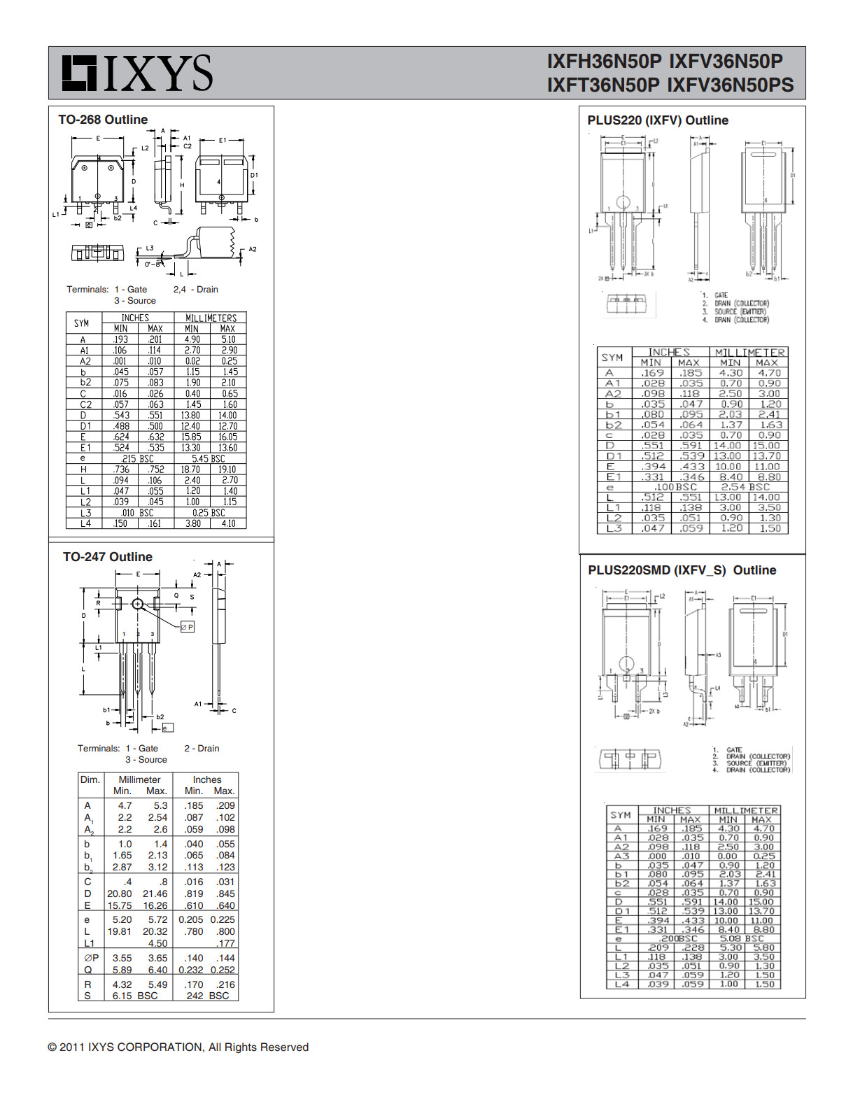 2PCS IXFH36N50P IXYS MOSFET N-CH 500V 36A 540W RDS(on) 170 mΩ trr ≤ 200n TO247AD