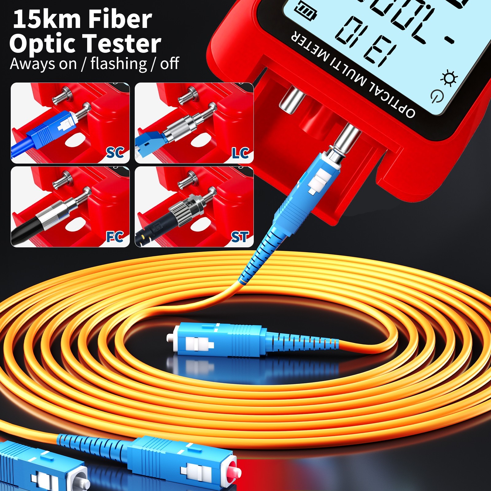 Rechargeable 5-in-1 Fiber Optic Cable Tester OPM VFL RJ45 SC/FC/ST LC
