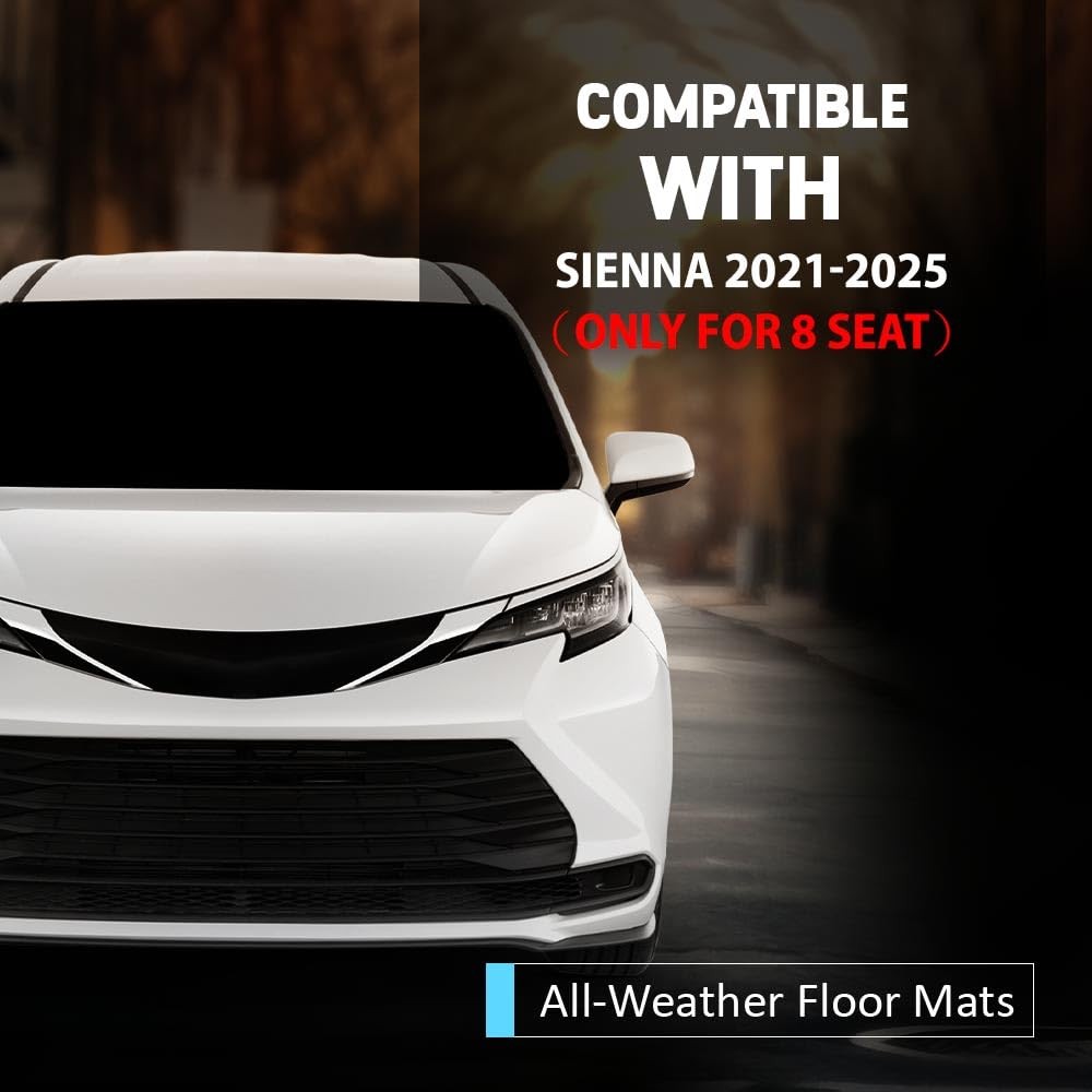 TPE Floor & Cargo Mats for Toyota Sienna 2021-2025 8Seat All Weather 1st 2nd 3rd
