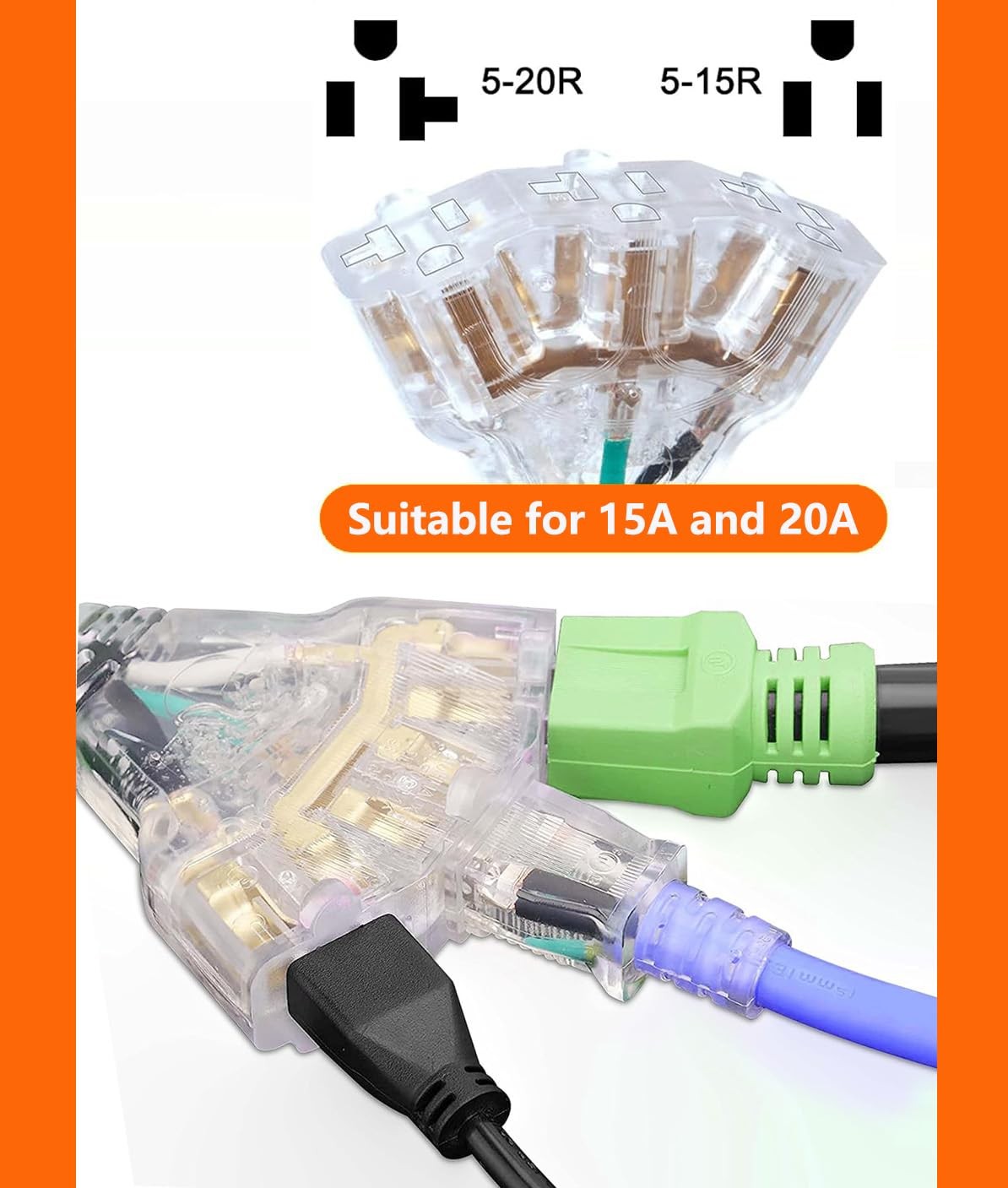 30 Amp to 20 Amp 110V RV Cord Distribution Plug Adapter, NEMA TT-30P to 3X 5-20