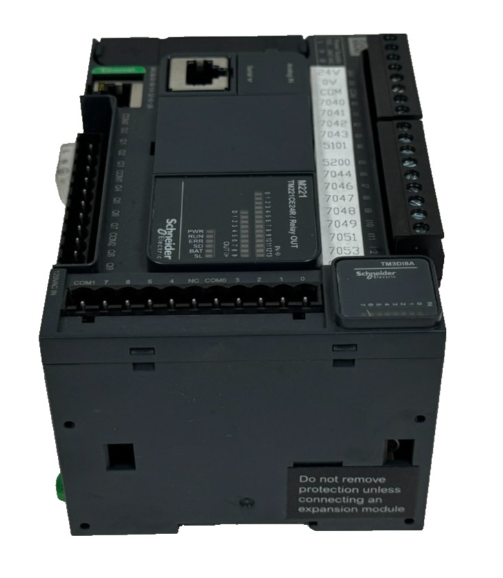 USED SCHNEIDER ELECTRIC TM221CE24R CONTROLLER W/ TM3DI8A INPUT