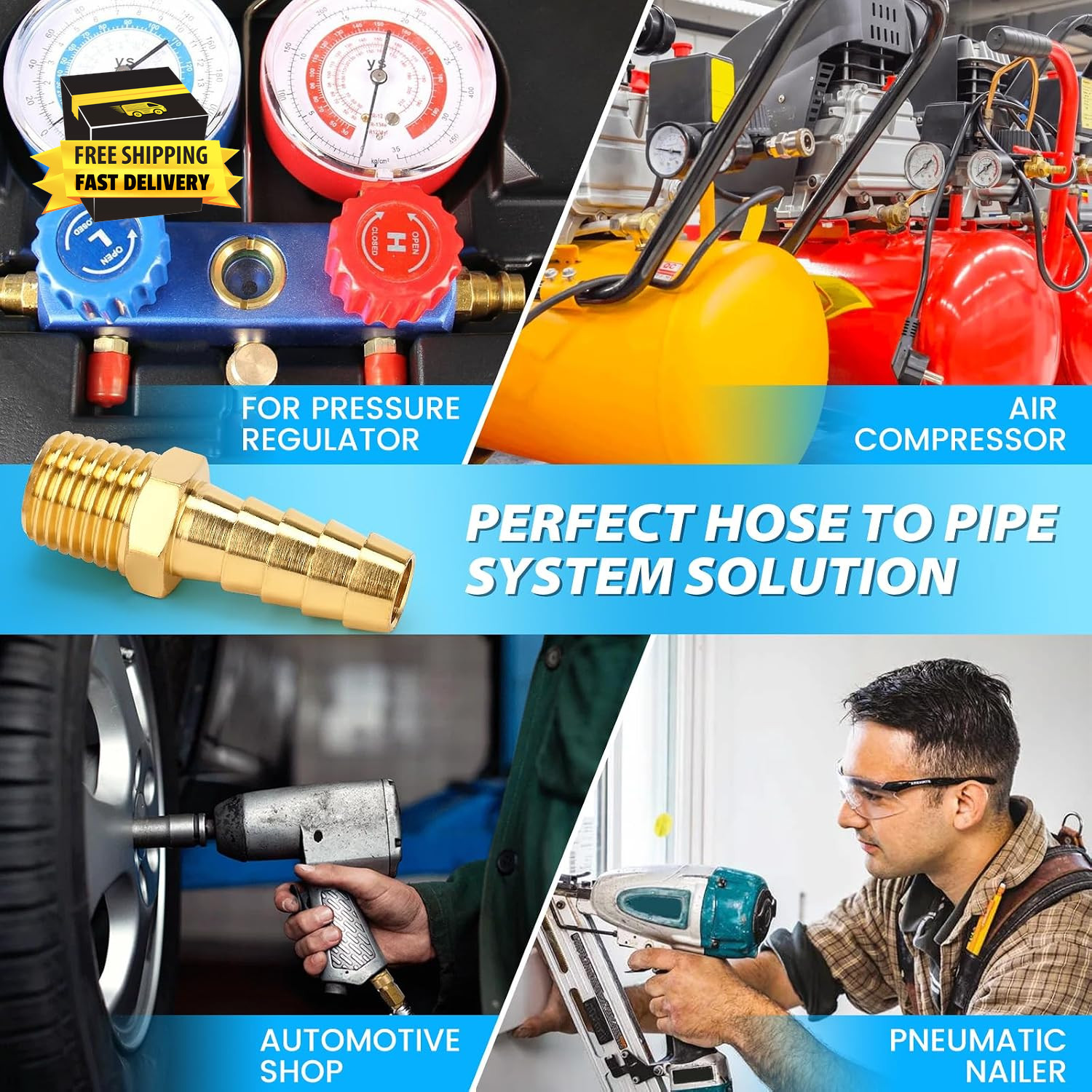2 Pcs Air Hose Barb Fittings, 1/4 NPT to 3/8 Barb, Barbed Hose Fittings, Male Th