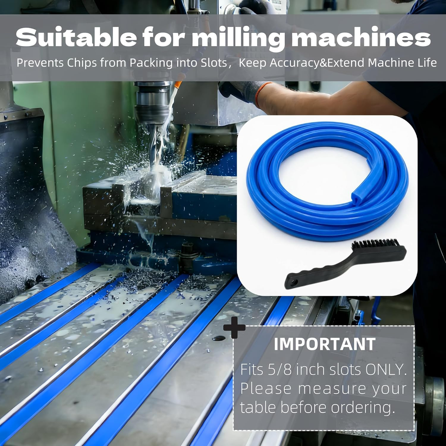 Blue 5/8″ Silicone T-Slot Cover, 197″ Roll for Cnc/Manual Mills | Heat Resistant