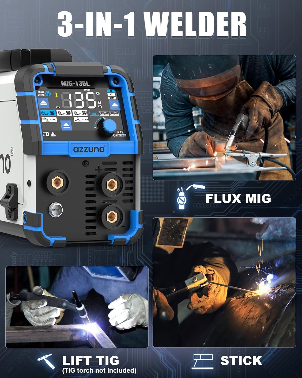 135A MIG Welder 110V, 3-In-1 Welding Machine with Gasless Flux Core