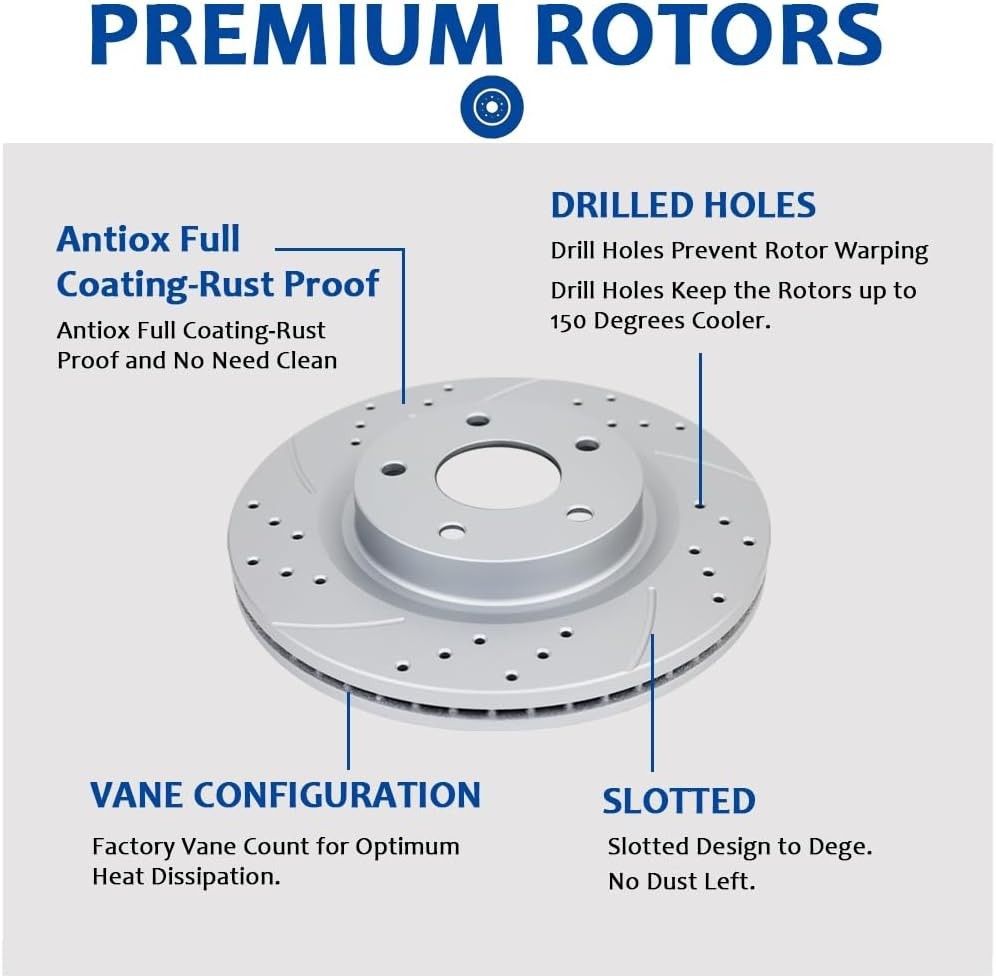 Front Rear Brake Kit for 2.4L Accord Drilled Slotted Rotors Ceramic Pads