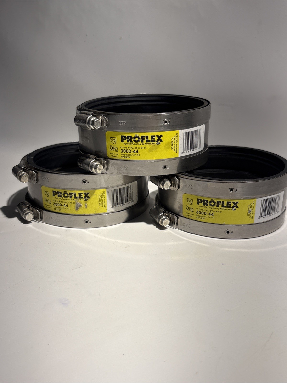 NEW Fernco Proflex 3000-44 EPDM Rubber Clamp Shielded Coupling LOT OF 3!