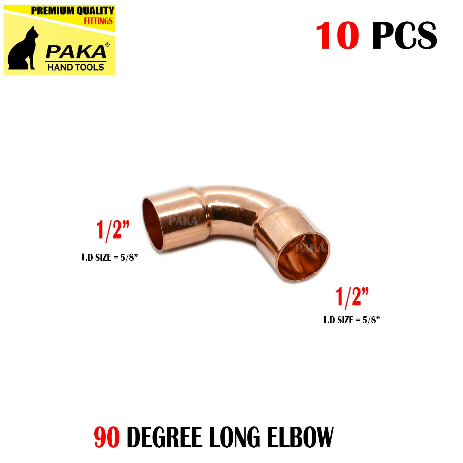 10 PCS 1/2″ CxC Wrot Copper 90° Long Turn Elbow For 5/8″O.D. Pipe