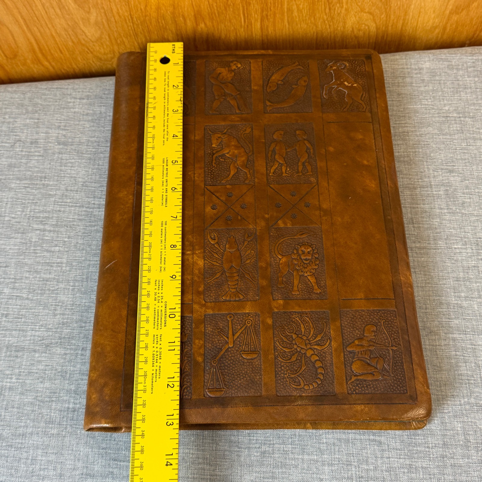 Vintage 1965 German Genuine Leather A4 Writing Portfolio Zodiac Brown