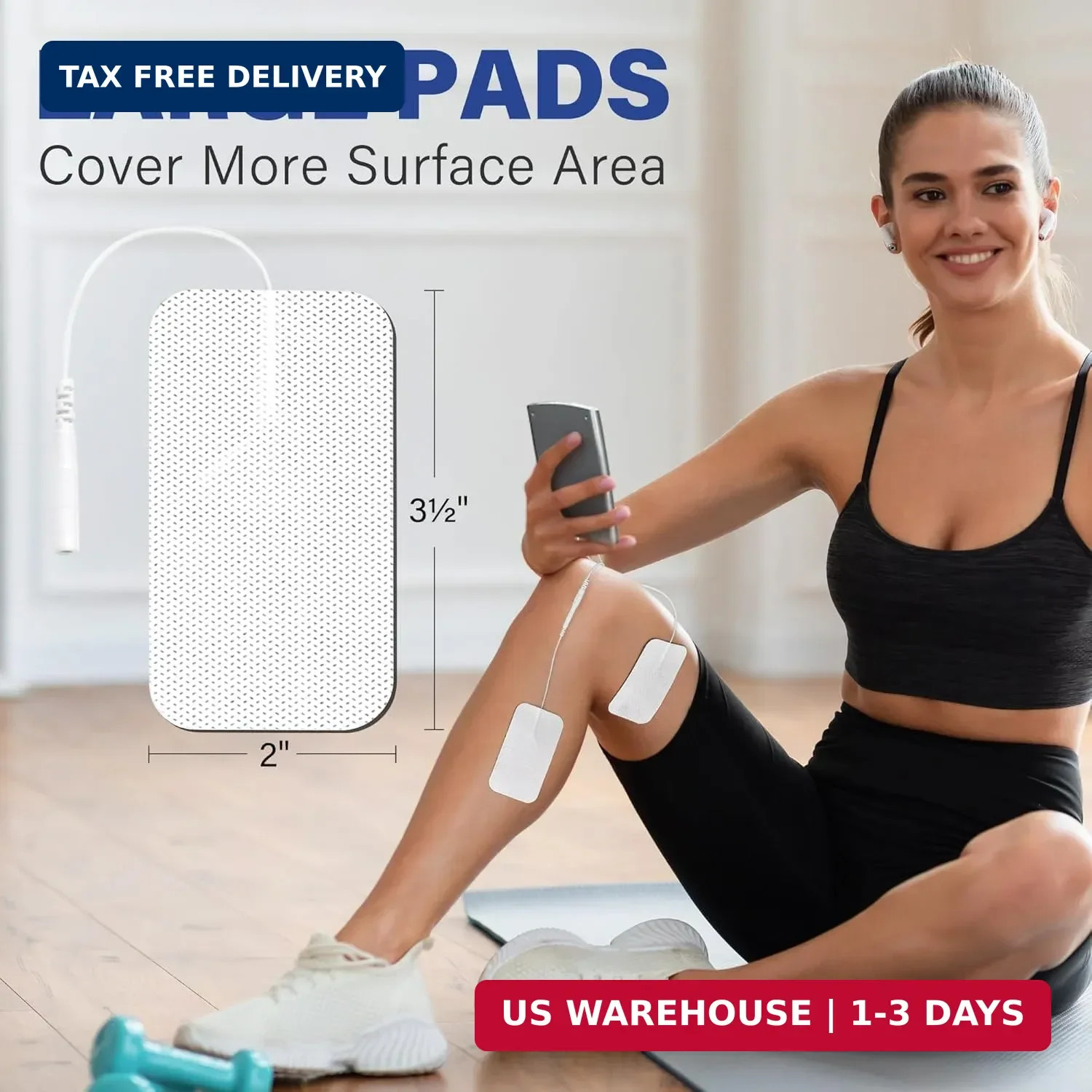 TENS Unit Electrode Pads, 10PCS 2″x 3.5″ Large TENS Self-Adhesive Electrodes Pad