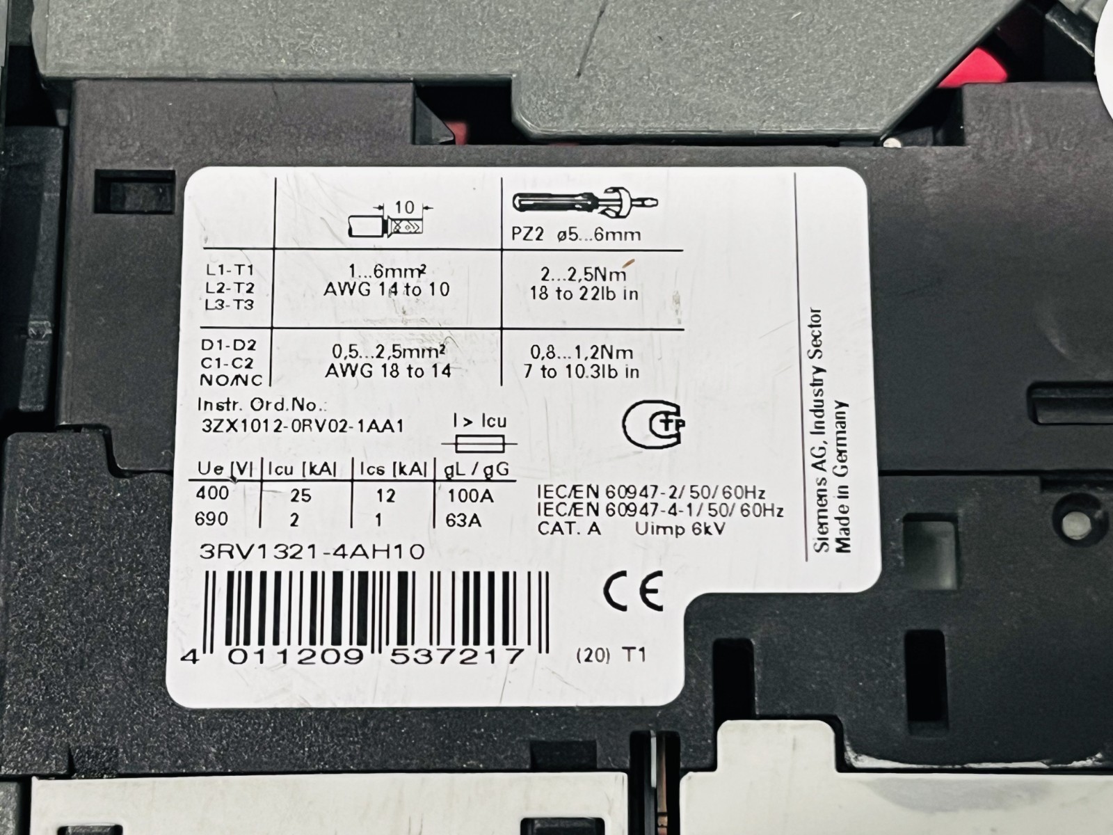 Siemens F-DS1e-x 2,4-16 A 3RV1321-4AH10 Manual Motor Starter Untested Lot of 2