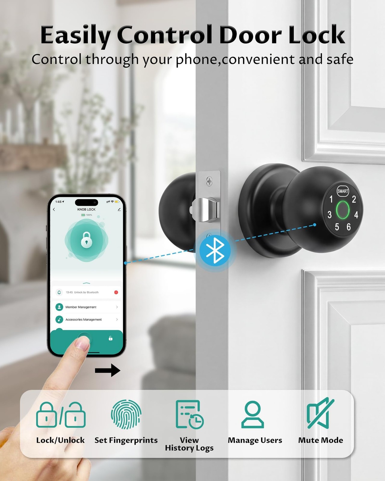Fingerprint Door Lock with Keypad, Keyless Entry Door Knob | Matte Black, Doo…