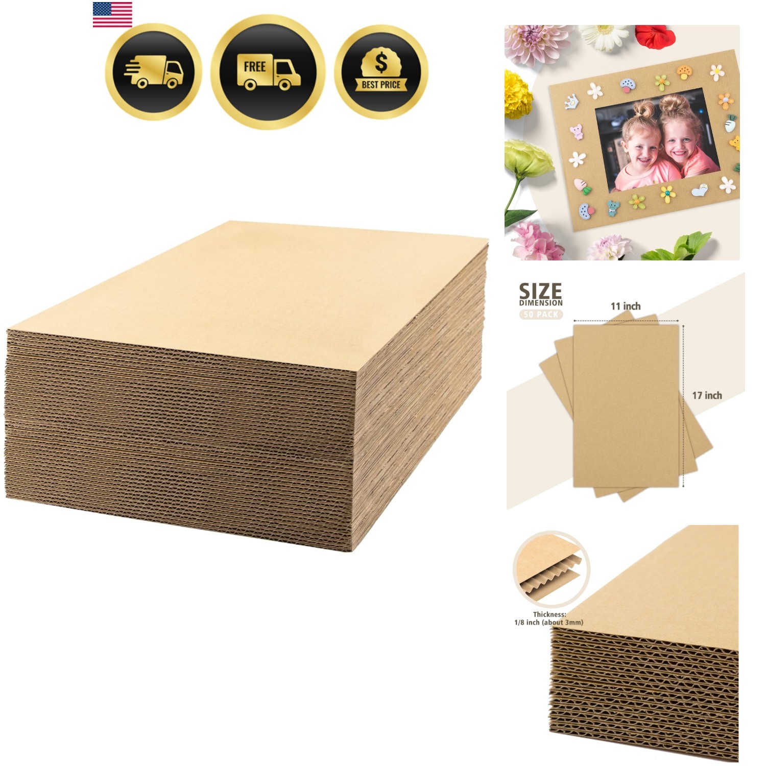 50 pack 11×17 Corrugated Cardboard Sheets Cardboard Inserts Flat Cardboard La…
