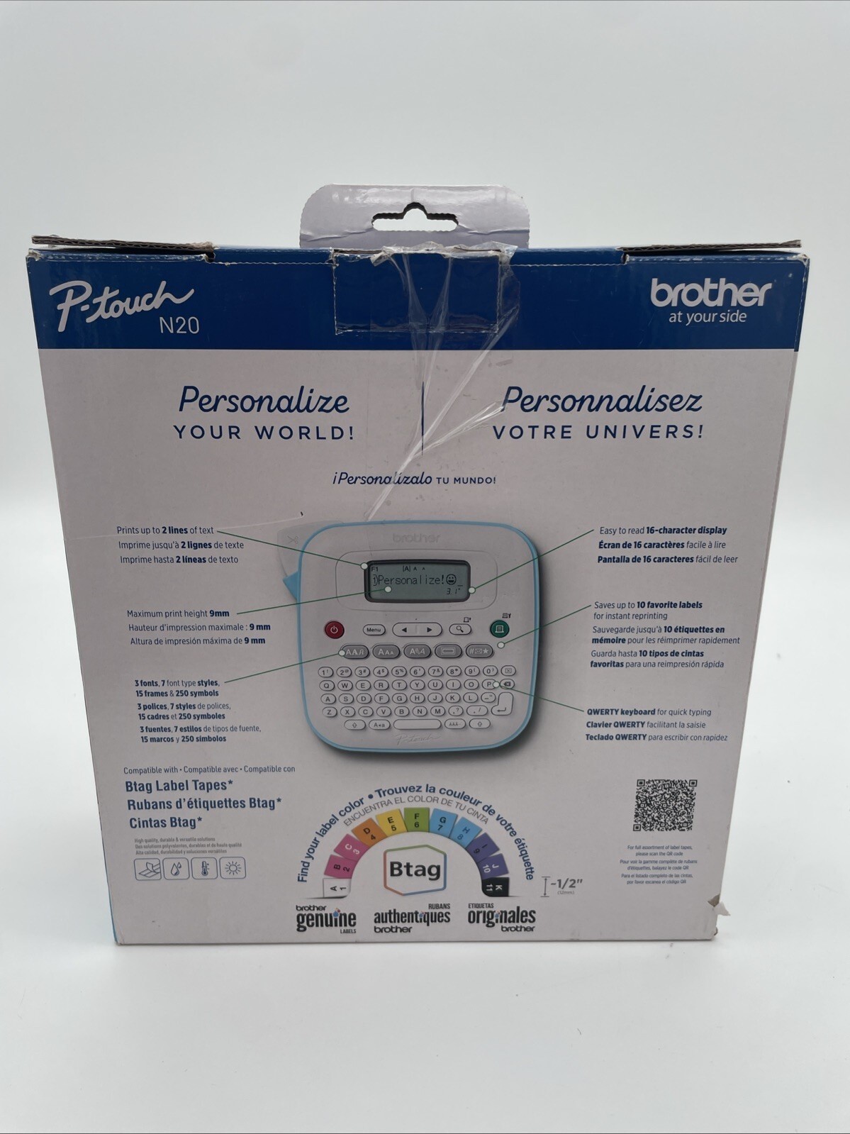 Brother P-Touch PT-N20 Desktop Label Maker N20 1/2″ 12MM BTAG TAPE M95 STYLE