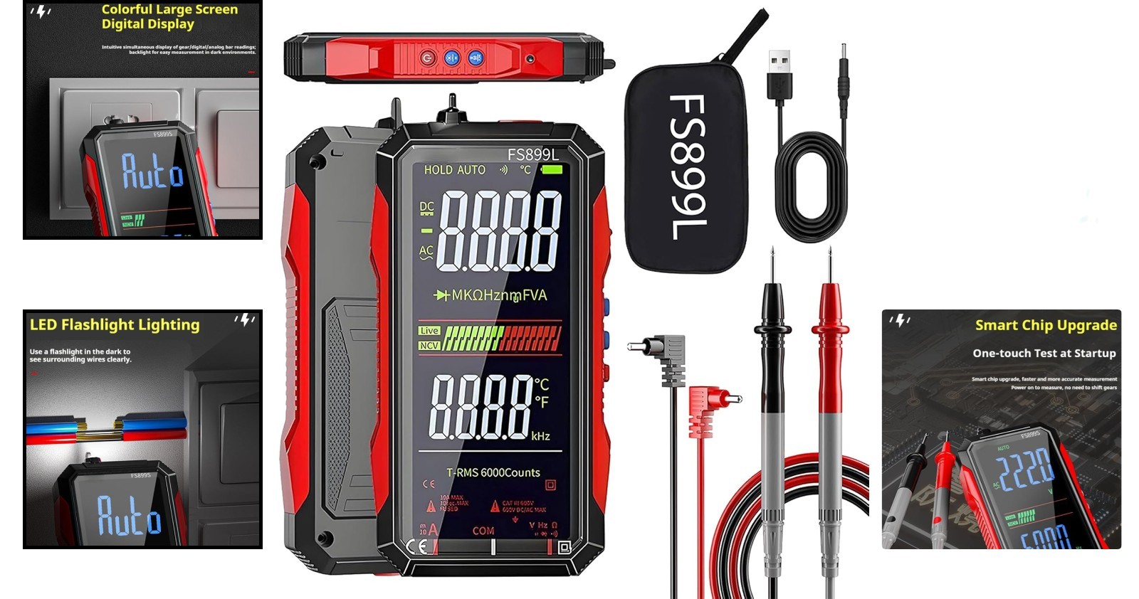 Upgraded FS899L Digital Multimeter – Large Backlit Display & Safety Certified