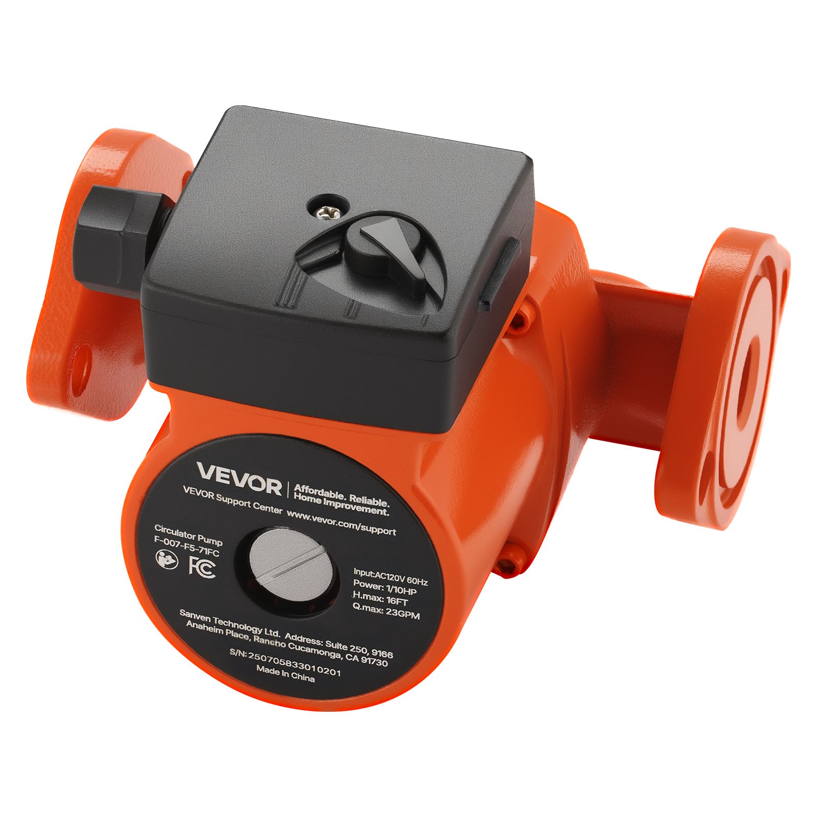 VEVOR F-007-F5-71FC Cast Iron Circulator Pump Hot Water Circulation 1/10HP 23GPM