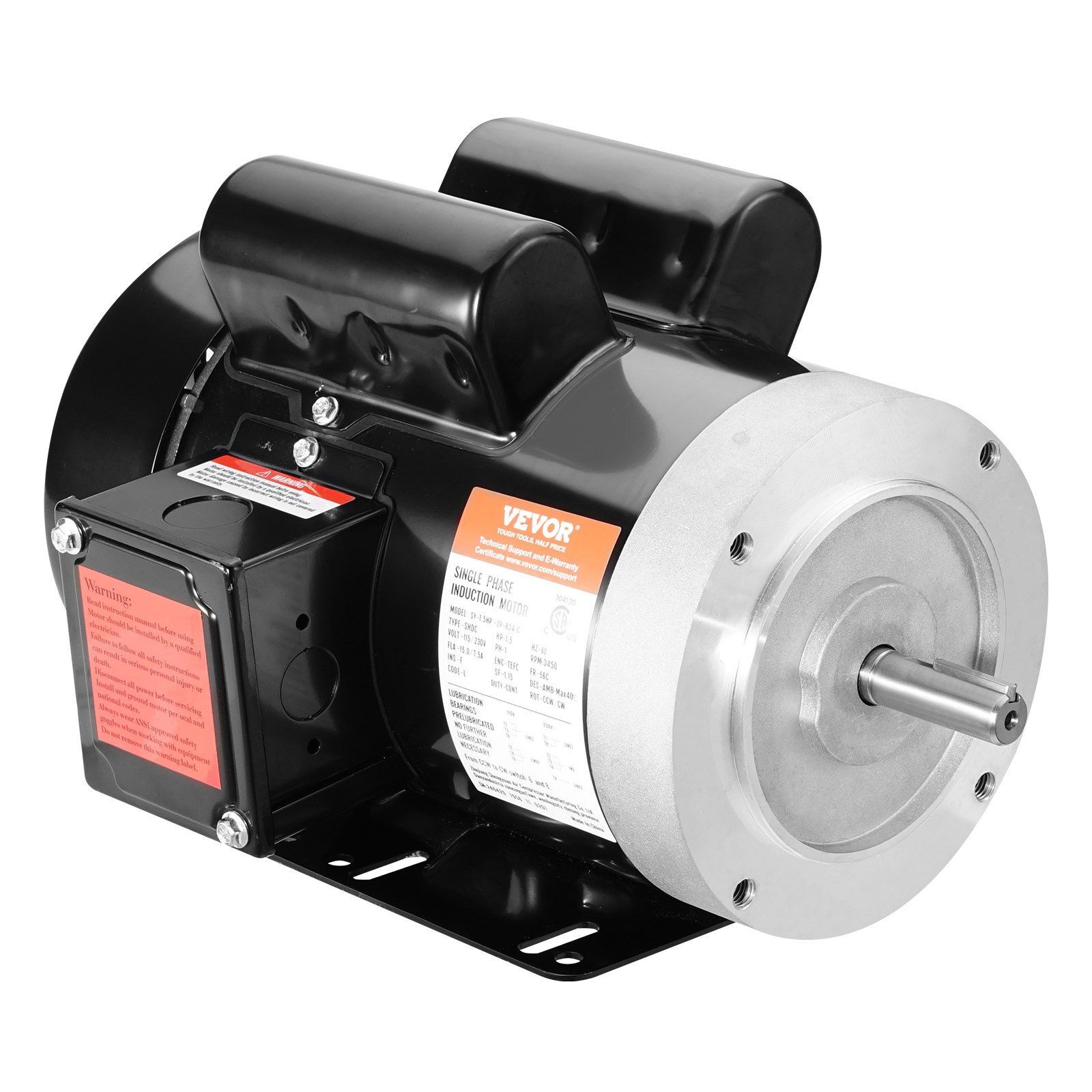 1.5HP Electric Motor 3450RPM AC 115V/230V 56C Frame 5/8″Keyed Shaft Resists Rust