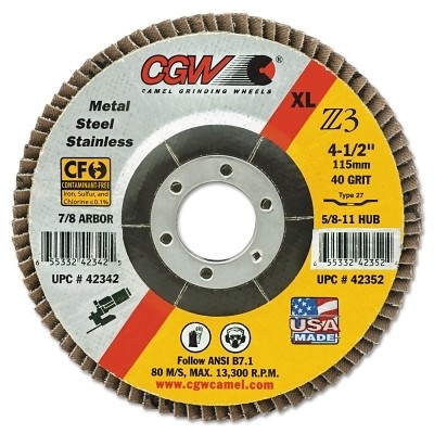 Premium Z3 XL T27 Flap Disc, 4-1/2 in dia, 36 Grit, 7/8 Arbor, 13,300 RPM CGW