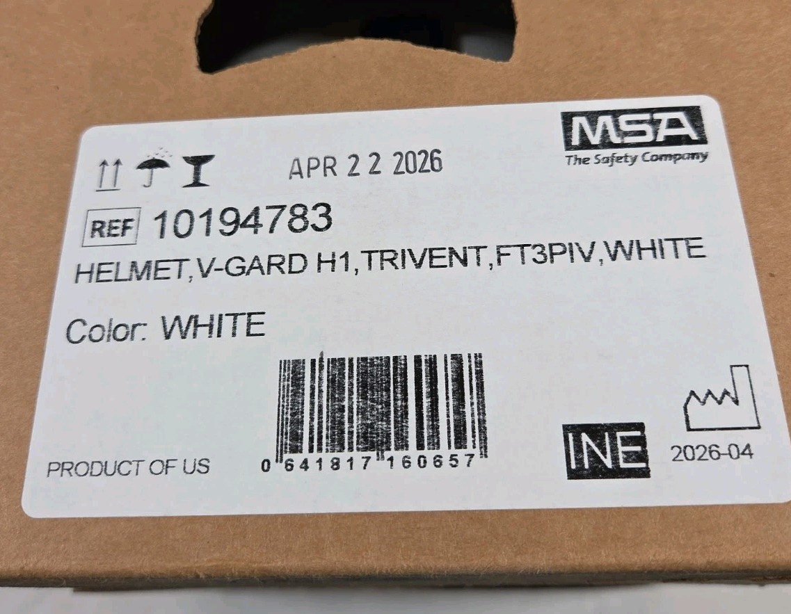 MSA V-Gard H1 Safety Helmet, TriVent FT3PIV White FREE SHIP