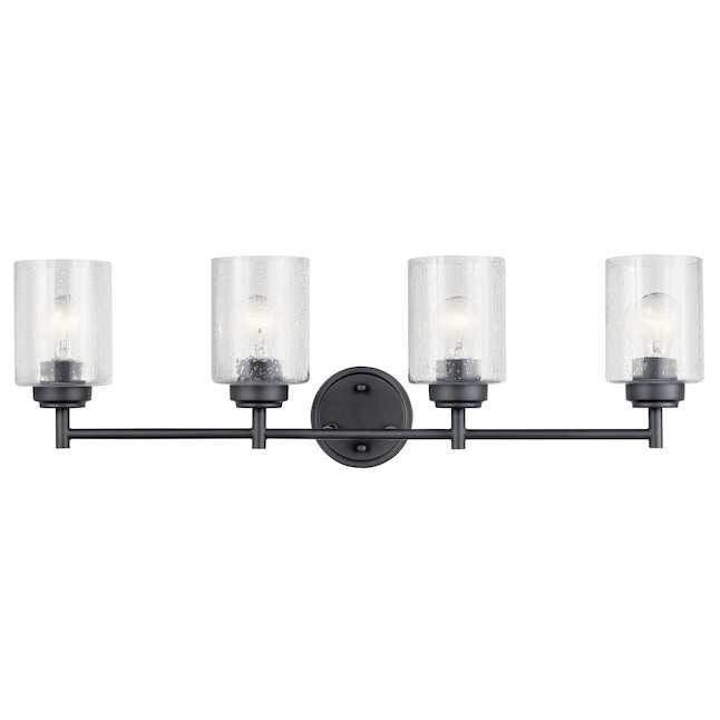KICHLER Winslow 30″ 4-Light Black Contemporary Bathroom Light with Seeded Glass