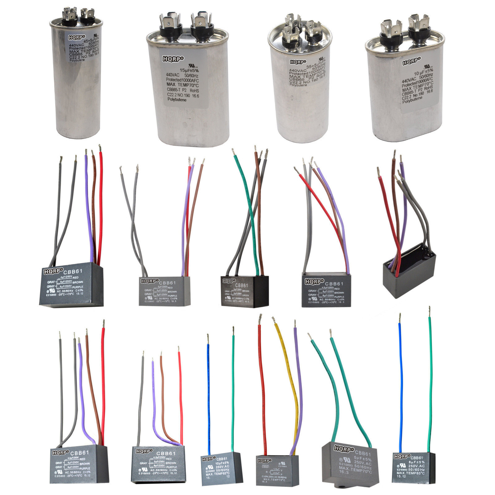 HQRP CBB61 250VAC Ceiling Fan / CBB65 370-440VAC Dual Run Motor Start Capacitors