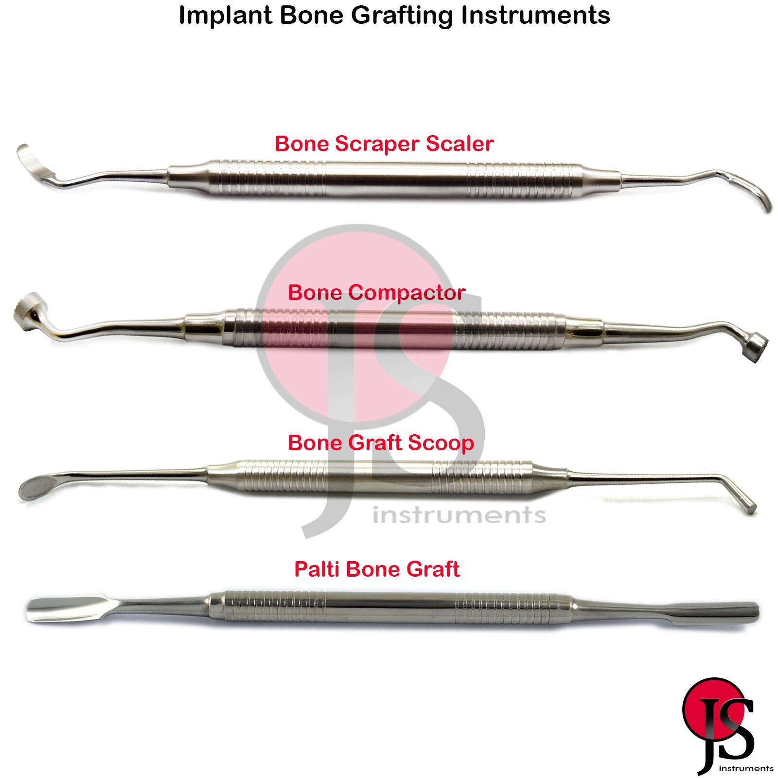Implant Bone Grafting Instruments Compactor Plugger Scoop Bone Scraper Spoon 4X