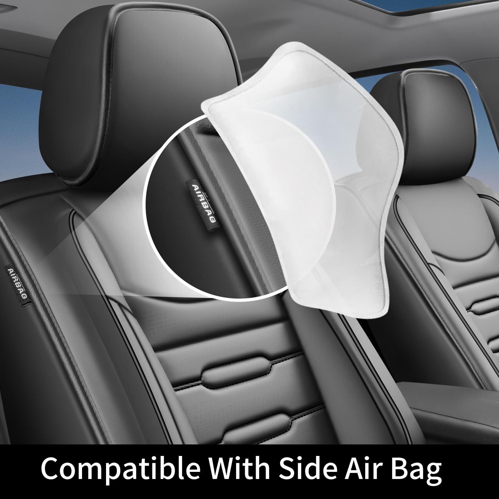 Car Seat Covers Malibu 2009-2026 Waterproof Leather Airbag All-Weather Black